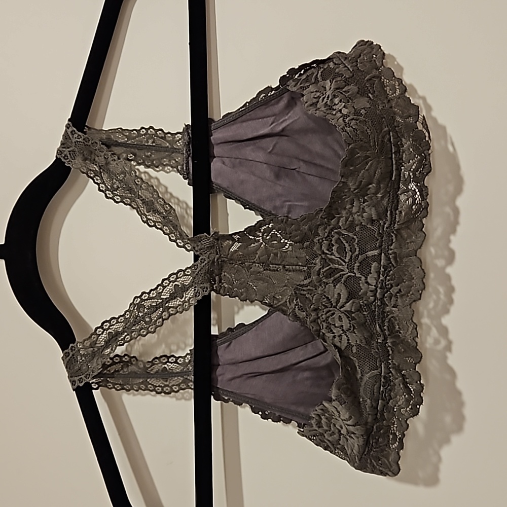 ANEMONE gray floral graphic lace  stretch t back bra S/M M/L NWT - Picture 7 of 8